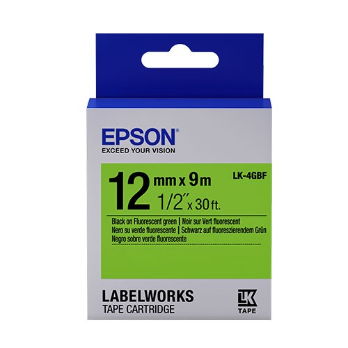 Nastro Originale Epson labelworks testo nero su fondo verde fluorescente