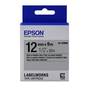 Nastro Originale Epson labelworks testo nero su fondo argento opaco