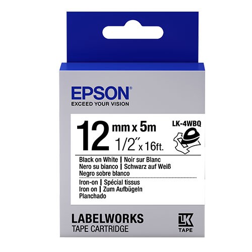 Nastro Originale Epson labelworks Iron-on testo nero su fondo bianco per abiti