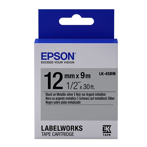 Nastro Originale Epson labelworks testo nero su fondo argento metalizzato